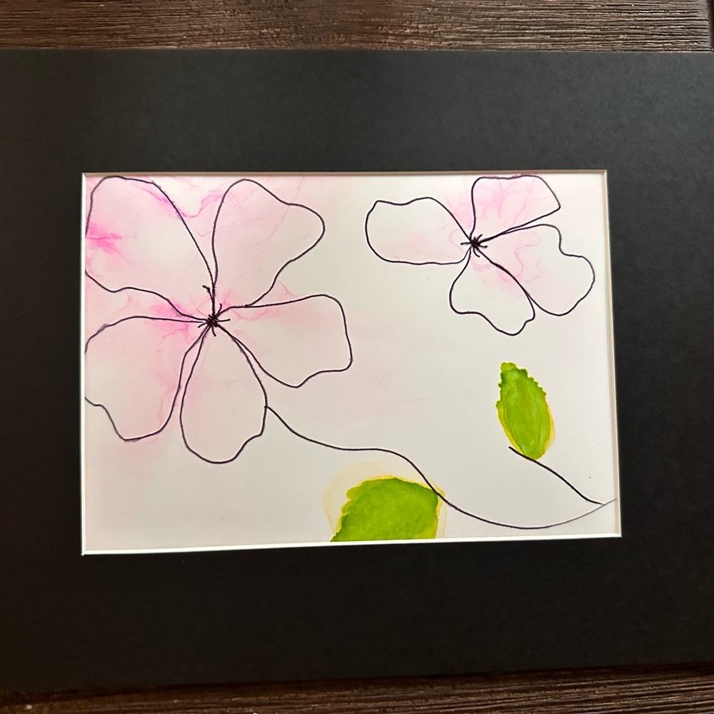 Hand crafted abstract botanical flowers alcohol ink wall decor painting